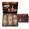 Heritage Pewter Army Capitol Decanter Chest Set | 24 OZ Liquor Pourer with 4 Double Old-Fashioned Glasses | Expertly Crafted Pewter Glass