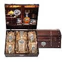 Heritage Pewter Big 5 African Capitol Decanter Chest Set | 24 OZ Liquor Pourer with 4 Double Old-Fashioned Glasses | Expertly Crafted Pewter Glass