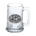 Heritage Pewter Elk Beer Stein Glass | 15 Ounce German-Style Beer Glass | Intricately Crafted Metal Pewter Elk Inlay