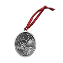 Heritage Pewter Elk Ornament | Hand-Sculpted Christmas Tree Ornament | Intricately Crafted Metal Pewter Elk Inlay