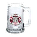 Heritage Pewter Firefighter Beer Stein Glass | 15 Ounce German-Style Beer Glass | Intricately Crafted Metal Pewter Alma Mater Inlay