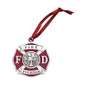Heritage Pewter Firefighter Ornament | Hand-Sculpted Christmas Tree Ornament | Intricately Crafted Metal Pewter Alma Mater Inlay