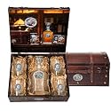 Heritage Pewter Leopard Capitol Decanter Chest Set | 24 OZ Liquor Pourer with 4 Double Old-Fashioned Glasses | Expertly Crafted Pewter Glass