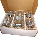 Heritage Pewter Moose Capitol Decanter Chest Set | 24 OZ Liquor Pourer with 4 Double Old-Fashioned Glasses | Expertly Crafted Pewter Glass