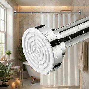 herrlich homes 125 to 220 cm extendable shower curtain tension rod  non-drilling anti-skid spring pull rod  adjustable size  with rubber pads  stainless steel silver  1 piece