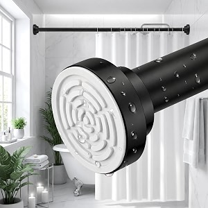 herrlich homes 85 to 140 cm extendable shower curtain tension rod  non-drilling anti-skid spring pull rod  adjustable size  with rubber pads  stainless steel  black  1 piece