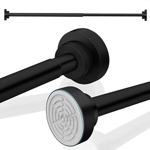 herrlich homes 85 to 140 cm extendable shower curtain tension rod  non-drilling anti-skid spring pull rod  adjustable size  with rubber pads  stainless steel  black  1 piece