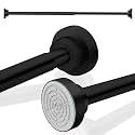 Herrlich Homes (85 to 140 cm) Extendable Shower Curtain Tension Rod | Non-Drilling Anti-Skid Spring Pull Rod | Adjustable Size | With Rubber Pads | Stainless Steel | Black | 1 Piece