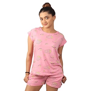 hestia  co-ord night wear with shorts and t-shirt for women  co ord cotton night suit for woman  anti rash fabric night dress set  shrink free  breathable fabric co-ordinate set 1