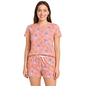 hestia  co-ord night wear with shorts and t-shirt for women  co ord cotton night suit for woman  anti rash fabric night dress set  shrink free  breathable fabric co-ordinate set 1