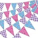 HESTYA 5 Pcs 49 Ft Kpop Pink Purple Pennant Banner Triangle Bunting