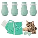 Hetenoyo 4 Pcs Anti-Scratch Silicone Cat Shoes and Cat Grooming Mesh Bag, Cat Claw Covers, Adjustable Multifunctional Anti-Bite Shower net Bag for Nail Trimming Bathing Home Pet Hospital Barbering