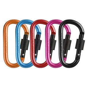 hetkrishi imported aluminum carabiner d-ring clip hook keychain screw locking - multicolour pack of 5