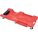 Hetkrishi TRP6240 Torin Blow Molded Plastic Rolling Garage/Shop Creeper: 40" Mechanic Cart with Padded Headrest, Dual Tool Trays and 6 Casters, Red