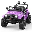 Hetoy 12V Ride on Toys with Parent Remote Control Toddler Electric Vehicle with Spring Suspension, LED Lights, Bluetooth, Music Player, 3 Speeds Ride on Car Truck for Kids Age 3-8 (Purple)