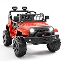 Hetoy 12V Ride on Toys with Parent Remote Control Toddler Electric Vehicle with Spring Suspension, LED Lights, Bluetooth, Music Player, 3 Speeds Ride on Car Truck for Kids Age 3-8 (Red)