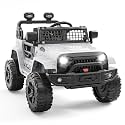 Hetoy 12V Ride on Toys with Parent Remote Control Toddler Electric Vehicle with Spring Suspension, LED Lights, Bluetooth, Music Player, 3 Speeds Ride on Car Truck for Kids Age 3-8 (White)