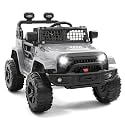 Hetoy 12V Ride on Toys with Parent Remote Control Toddler Electric Vehicle with Spring Suspension, LED Lights, Bluetooth, Music Player, 3 Speeds Ride on Car Truck for Kids Age 3-8 (Grey)