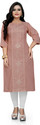 Hetsa Embroidered Cotton Blend Straight Kurta for Women (Beige)