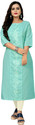 Hetsa Embroidered Cotton Blend Straight Kurta for Women (Light Blue)