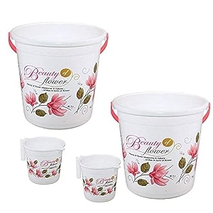 hevea plastic bathroom bucket 20 liters amp mug1l with new flower printed set of 2 pink