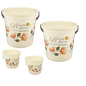 hevea plastic bathroom bucket 20 liters amp mug1l with new flower printed set of 2 brown