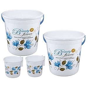 hevea plastic bathroom bucket 20 liters amp mug1l with new flower printed set of 2 blue