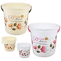 Hevea Plastic Bathroom Bucket 20 Liters & Mug1L with New Flower Printed Set of 2 (Pink and Brown)