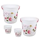 Hevea Plastic Bathroom Bucket 20 Liters & Mug1L with New Flower Printed Set of 2 (Pink)