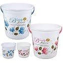 Hevea Plastic Bathroom Bucket 20 Liters & Mug1L with New Flower Printed Set of 2 (Blue and Pink)