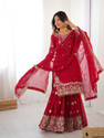 Hevienterprise Embroidered Kurta Sharara Dupatta Set