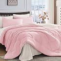 HEVUMYI 5-Piece Twin Comforter Set, Pink &amp; Ivory Bed in a Bag