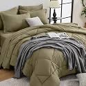 HEVUMYI 5-Piece Twin Comforter Set, Olive Green Bed in a Bag