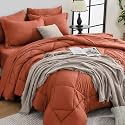HEVUMYI 7-Piece California King Comforter Set, Burnt Orange Bed in a Bag