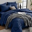 HEVUMYI 7-Piece California King Comforter Set, Navy Bed in a Bag