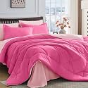 HEVUMYI 7-Piece California King Comforter Set, Hot Pink &amp; Baby Pink Bed in a Bag