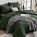 HEVUMYI 7-Piece California King Comforter Set, Dark Green Bed in a Bag