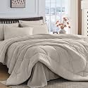 HEVUMYI 7-Piece California King Comforter Set, Oatmeal Bed in a Bag