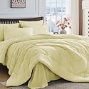 HEVUMYI 7-Piece California King Comforter Set, Cream Yellow Bed in a Bag