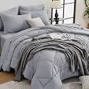HEVUMYI 7-Piece California King Comforter Set, Light Gray Bed in a Bag