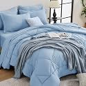 HEVUMYI 7-Piece Full Comforter Set, Light Blue Bed in a Bag