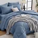 HEVUMYI 7-Piece King Comforter Set, Dusty Blue Bed in a Bag