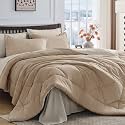 HEVUMYI 7-Piece King Comforter Set, Khaki &amp; Linen Bed in a Bag