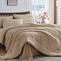 HEVUMYI 7-Piece King Comforter Set, Khaki Bed in a Bag