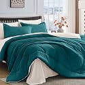 HEVUMYI 7-Piece King Comforter Set, Peacock Blue &amp; Ivory Bed in a Bag