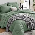 HEVUMYI 7-Piece King Comforter Set, Sage Bed in a Bag