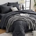 HEVUMYI 7-Piece Oversized King Comforter Set, Dark Grey Bed in a Bag