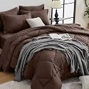 HEVUMYI 7-Piece Oversized King Comforter Set, Brown Bed in a Bag