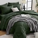 HEVUMYI 7-Piece Oversized King Comforter Set, Dark Green Bed in a Bag