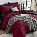 HEVUMYI 7-Piece Oversized Queen Comforter Set, Red &amp; Black Bed in a Bag
